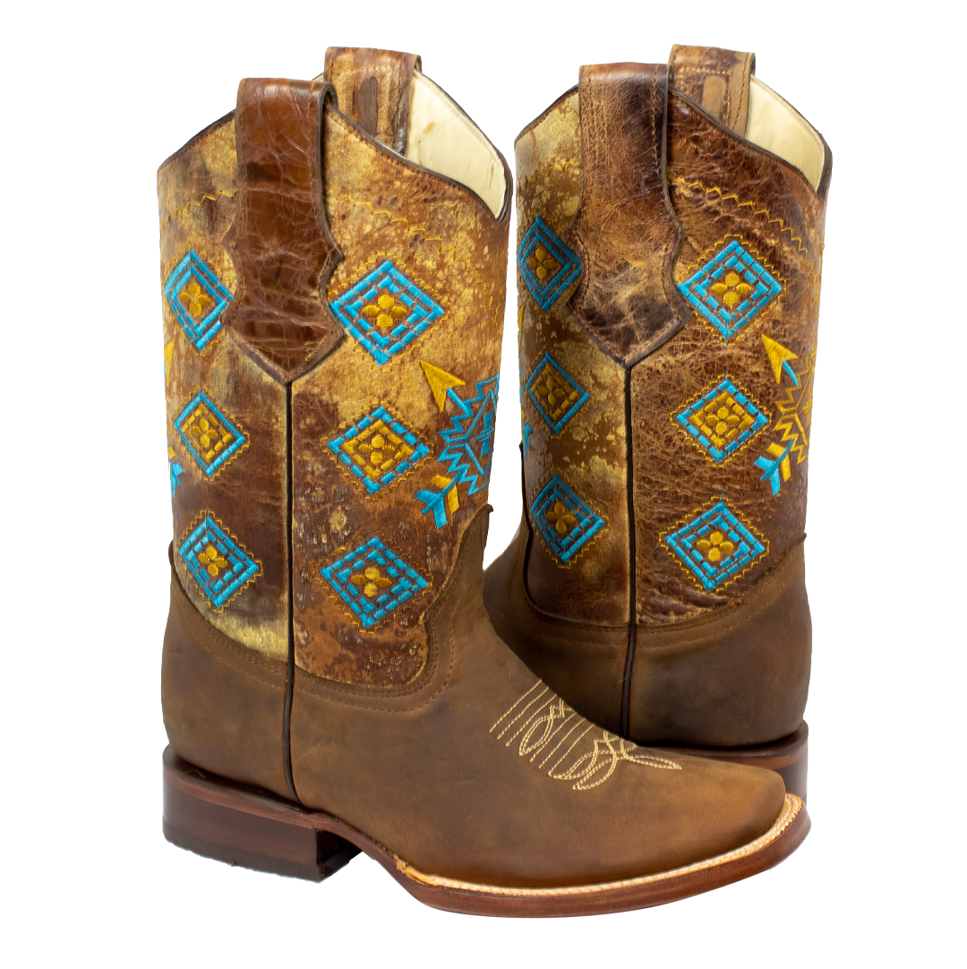 BOTA CAFE CON ROMBOS AZULES