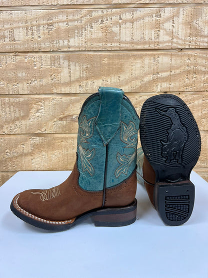 BOTA JR ESTILO VAQUERO PIEL NOBUK COLOR MIEL/VERDE HORMA RODEO