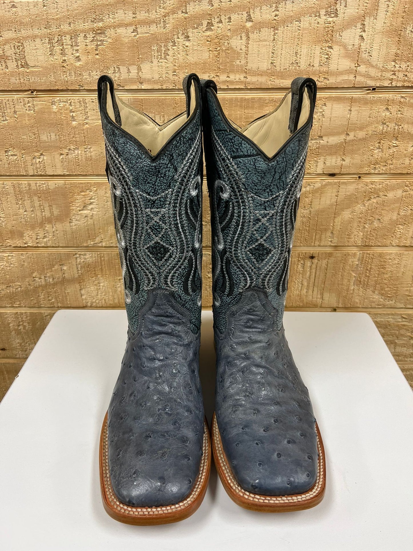 BOTA PIEL AVESTRUZ ORIGINAL AZUL