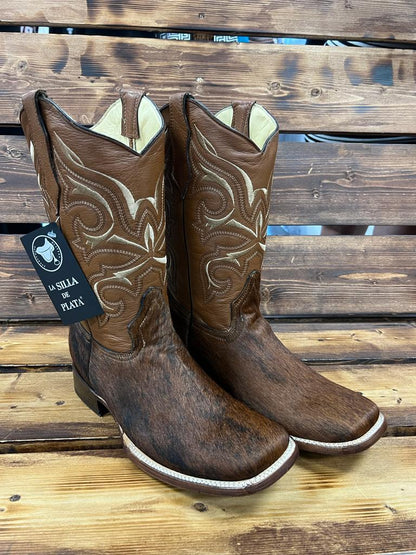 ESTILO VAQUERO PIEL PELO DE VACA FORRO RES COLOR CANELA SUELA CUERO RES HORMA BULL DOG