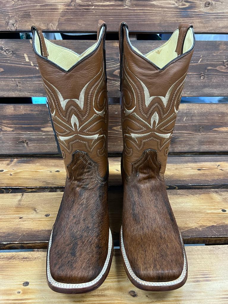 ESTILO VAQUERO PIEL PELO DE VACA FORRO RES COLOR CANELA SUELA CUERO RES HORMA BULL DOG